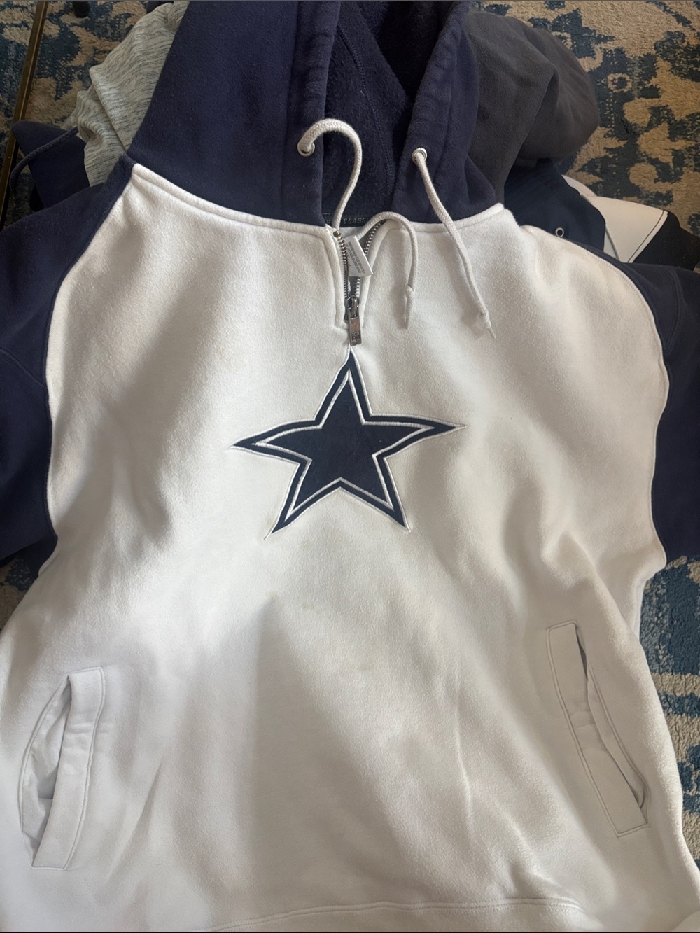 Large Navy and White Star Hoodie Sweatshirt